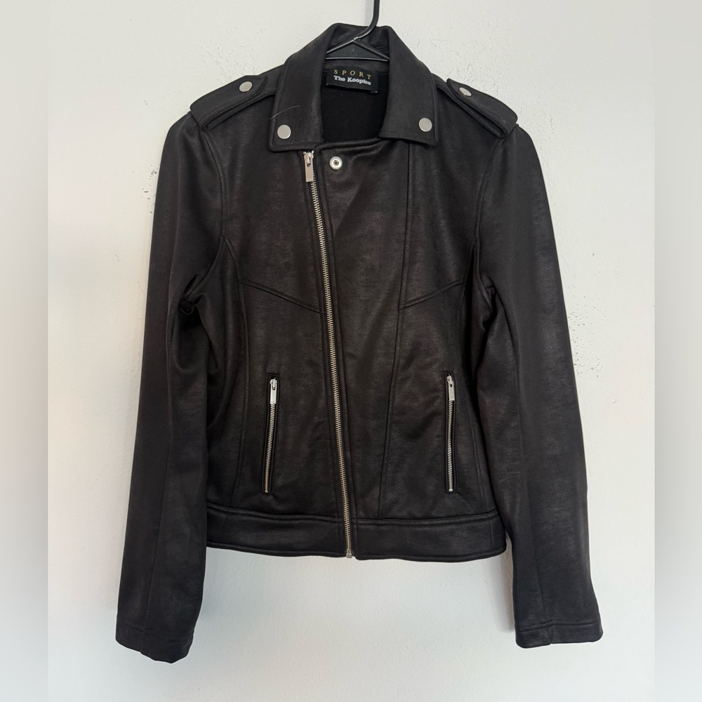 The Kooples sport black faux leather moto jacket new !!